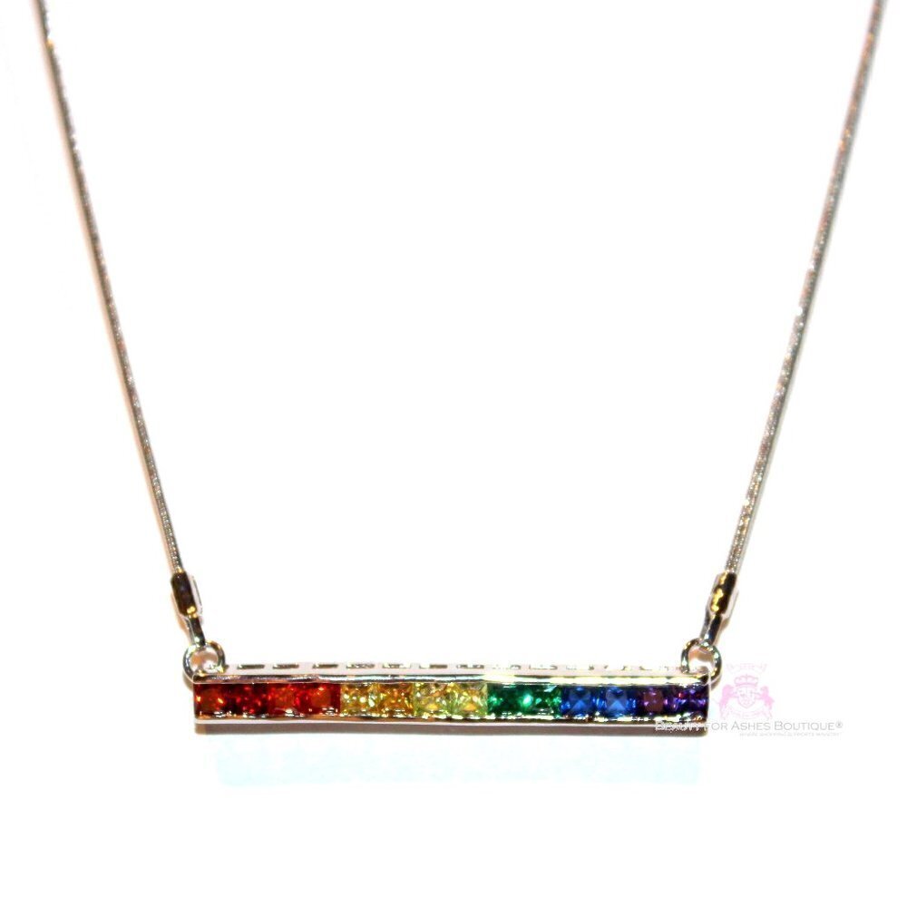 Gods Promise Rainbow Cz Yellow Gold Plated Single Row Bar Necklace